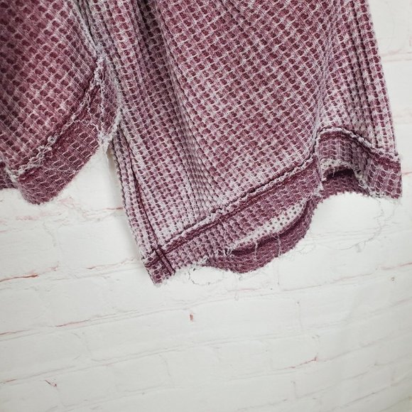 Free People Dahlia Washed Thermal Size S Wine Long Bell Sleeve Top V Neck - Picture 7 of 15